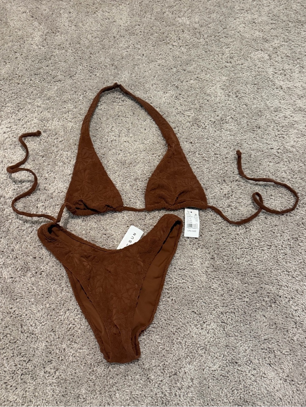 PacSun floral terry cloth brown Textured Triangle Bikini Large Top Medium Bottom